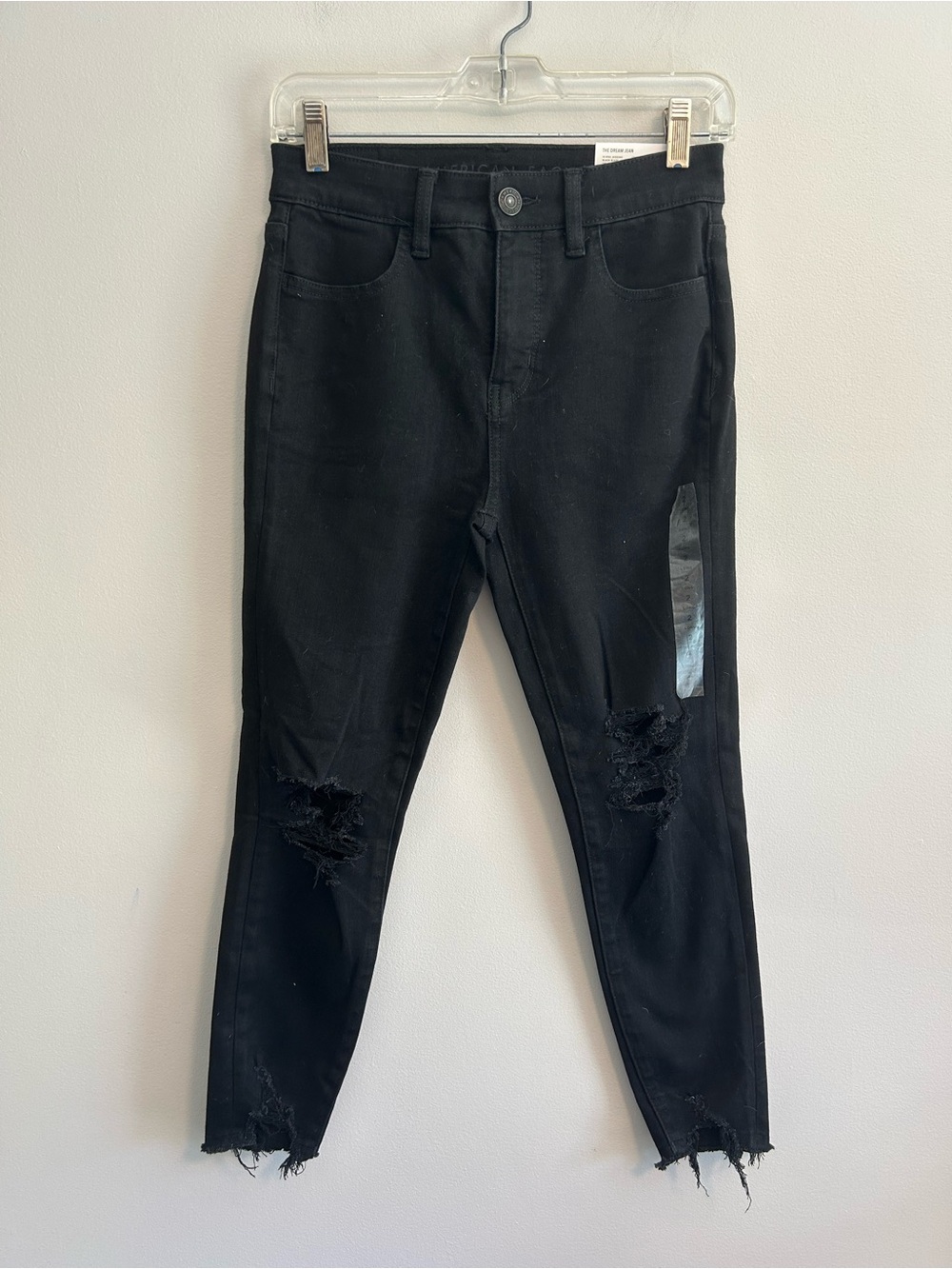 NEW American eagle 2 X-SHORT Black denim Distressed high rise skinny Jeans